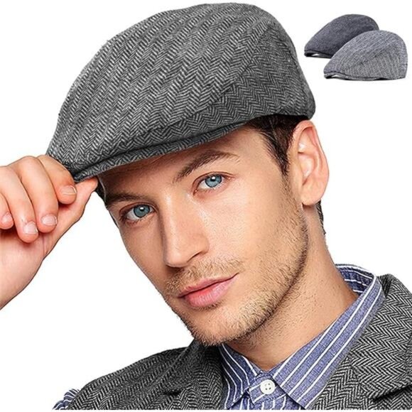 LADYBRO 2Pack Adjustable Newsboy Hats for Men Flat Cap Mens Irish Cabbie Tweed - Picture 7 of 14